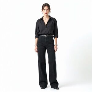 Another Tomorrow High Waist Denim Trouser Black Wide Leg Stretch Jeans US 4